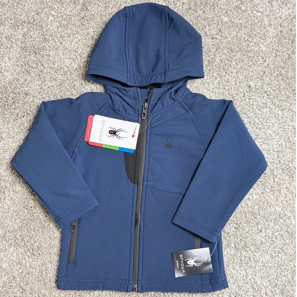 Spyder Kids 2T Navy Blue Softshell Hooded Jacket Warm New with Tags MSRP $79